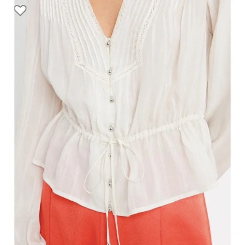Veronica Beard Ivory Silk Peplum Drawstring Blouse NWOT! Size 2 - Picture 5 of 16